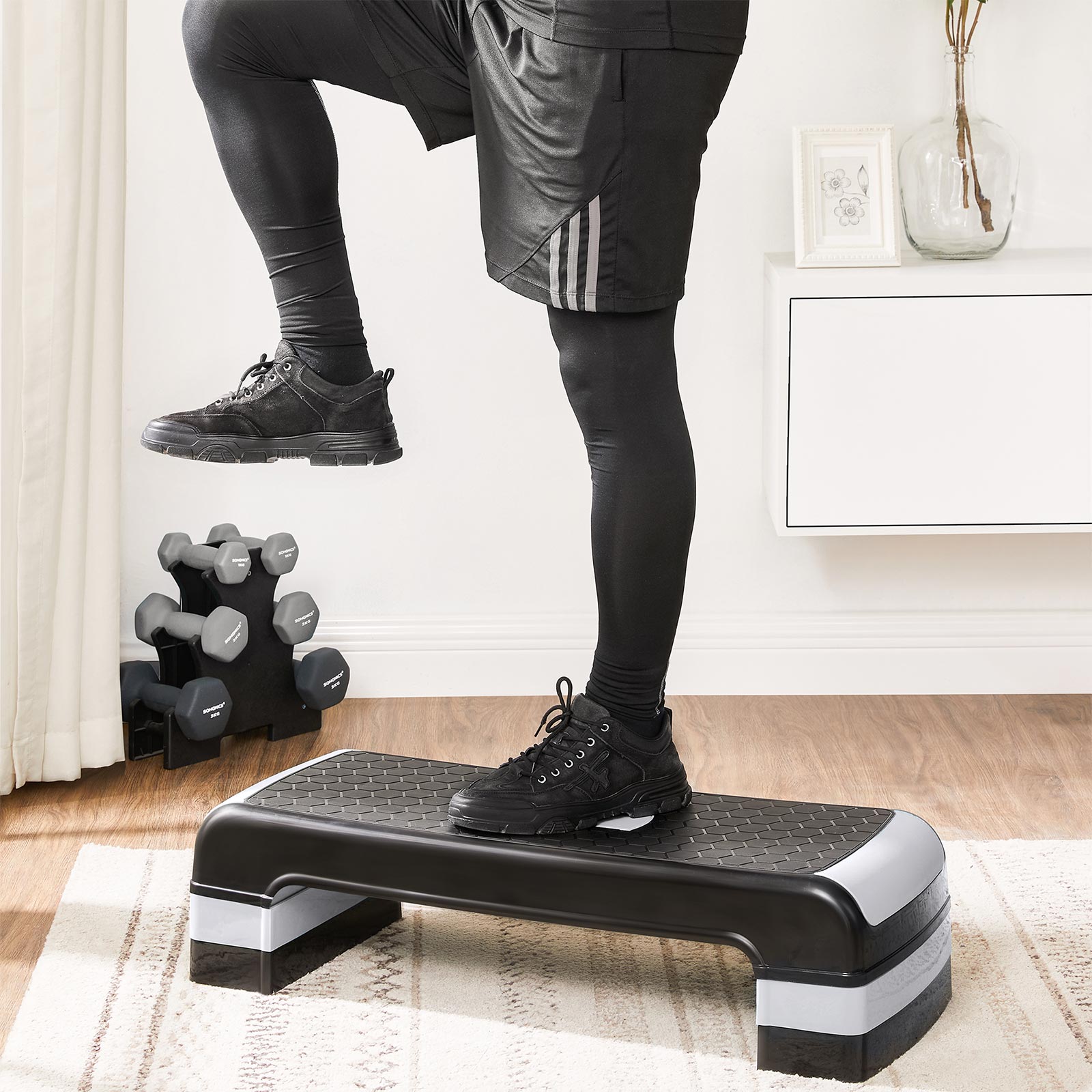 Step Platform – Plastic – Grey – Height Adjustable with Resistance Band