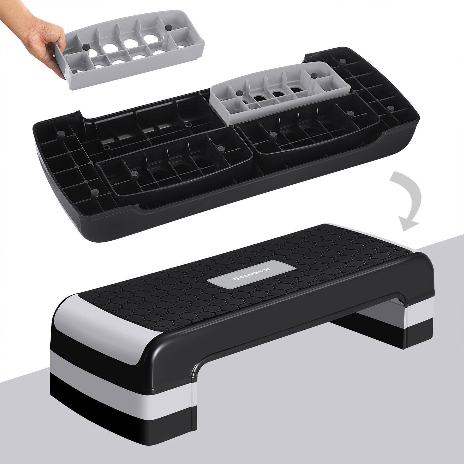 Aerobic Step Platform – Plastic – Grey – Height-Adjustable with Resistance Band