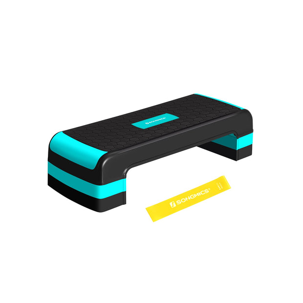 Aerobic Step Platform – Plastic – Blue – Height-Adjustable with Resistance Band