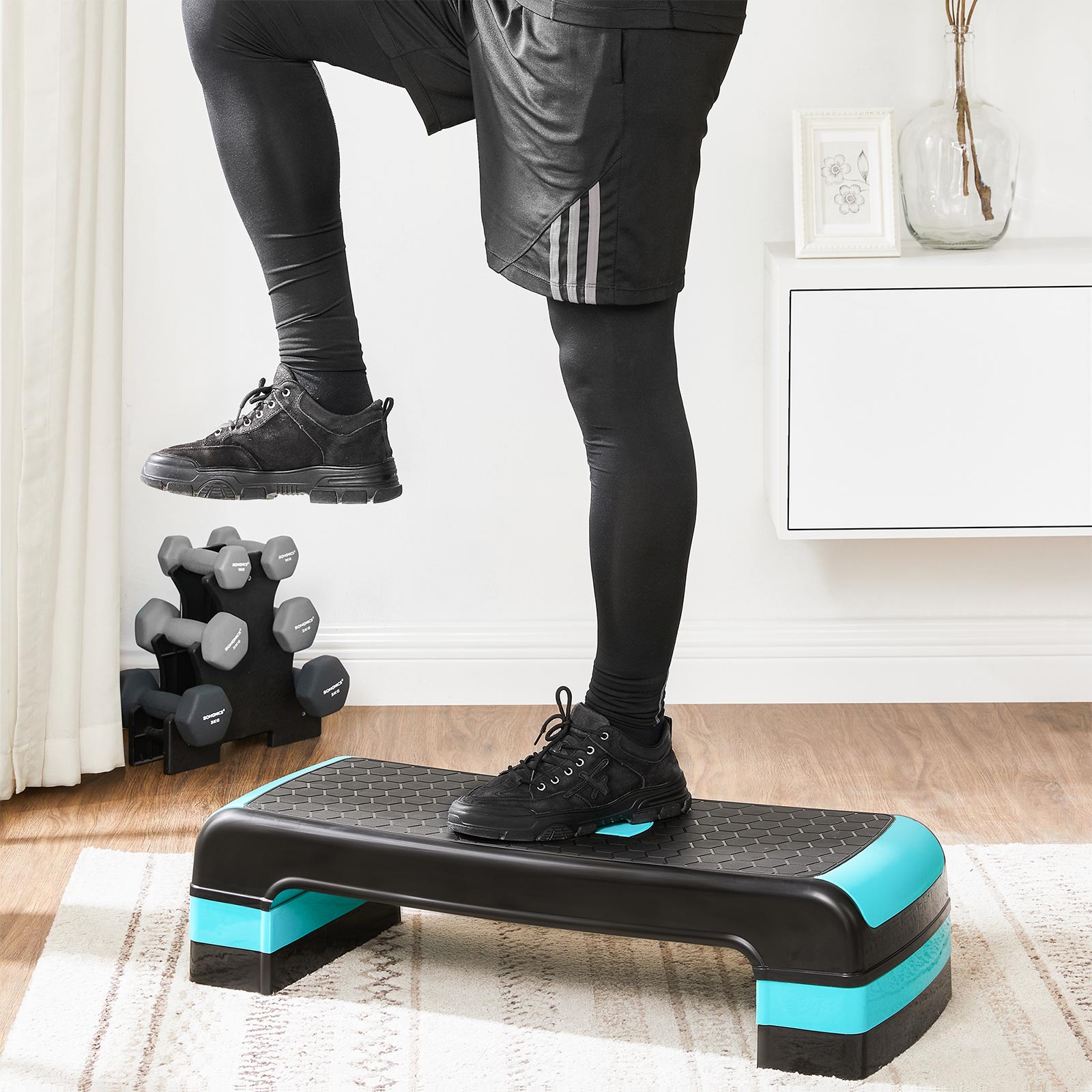 Aerobic Step Platform – Plastic – Blue – Height-Adjustable with Resistance Band