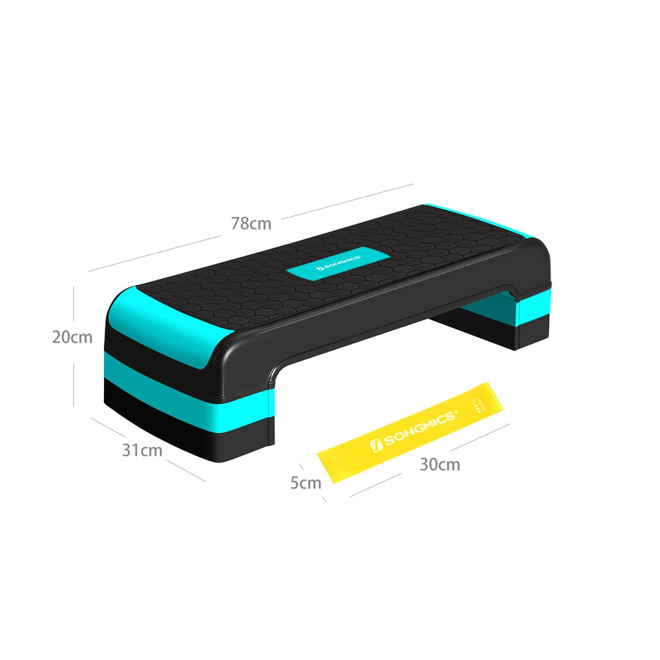 Aerobic Step Platform – Plastic – Blue – Height-Adjustable with Resistance Band