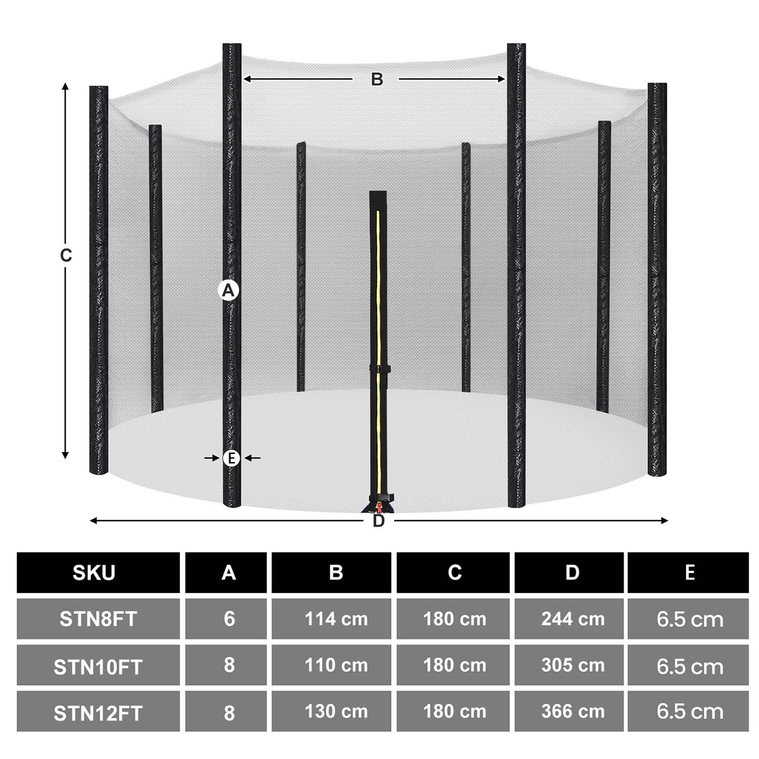 Trampoline Safety Net – Mesh – Black – Fits 10 ft Round Trampolines with 8 Straight Poles