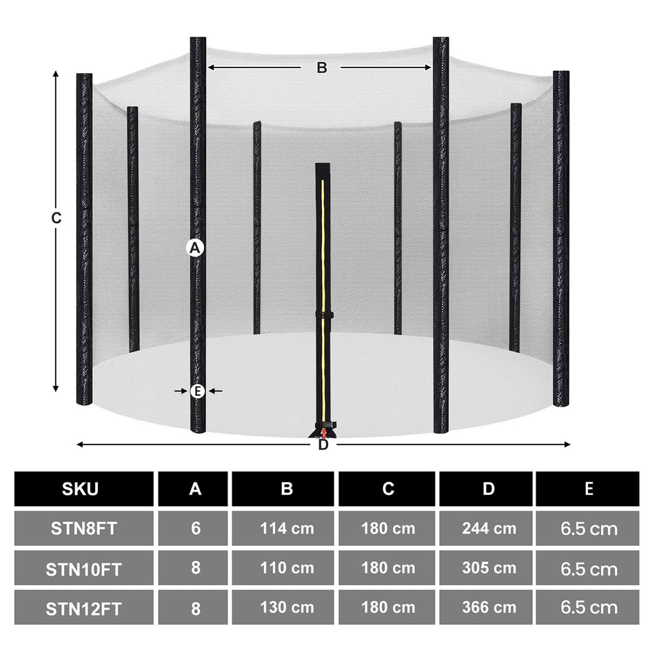 Trampoline Safety Net – Mesh – Black – Fits 10 ft Round Trampolines with 8 Straight Poles