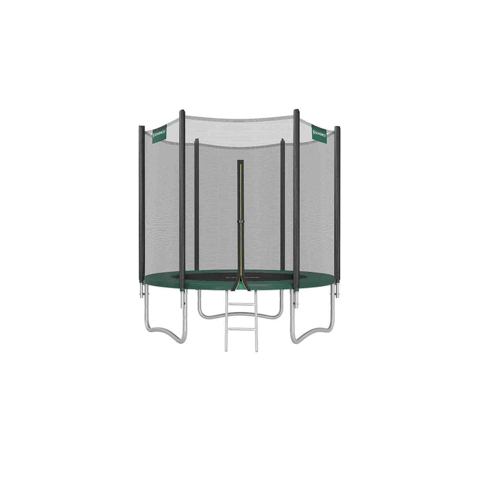 Trampoline – Dark Green – 10 ft – Complete Set with Safety Enclosure Net and Ladder