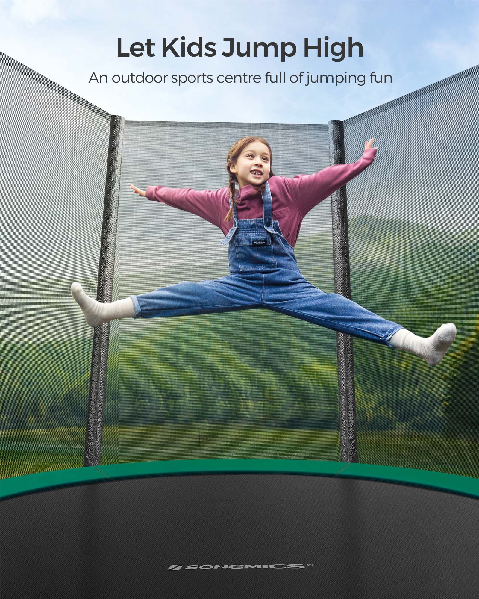 Trampoline – Dark Green – 10 ft – Complete Set with Safety Enclosure Net and Ladder