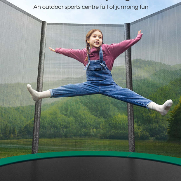 Trampoline – Dark Green – 10 ft – Complete Set with Safety Enclosure Net and Ladder