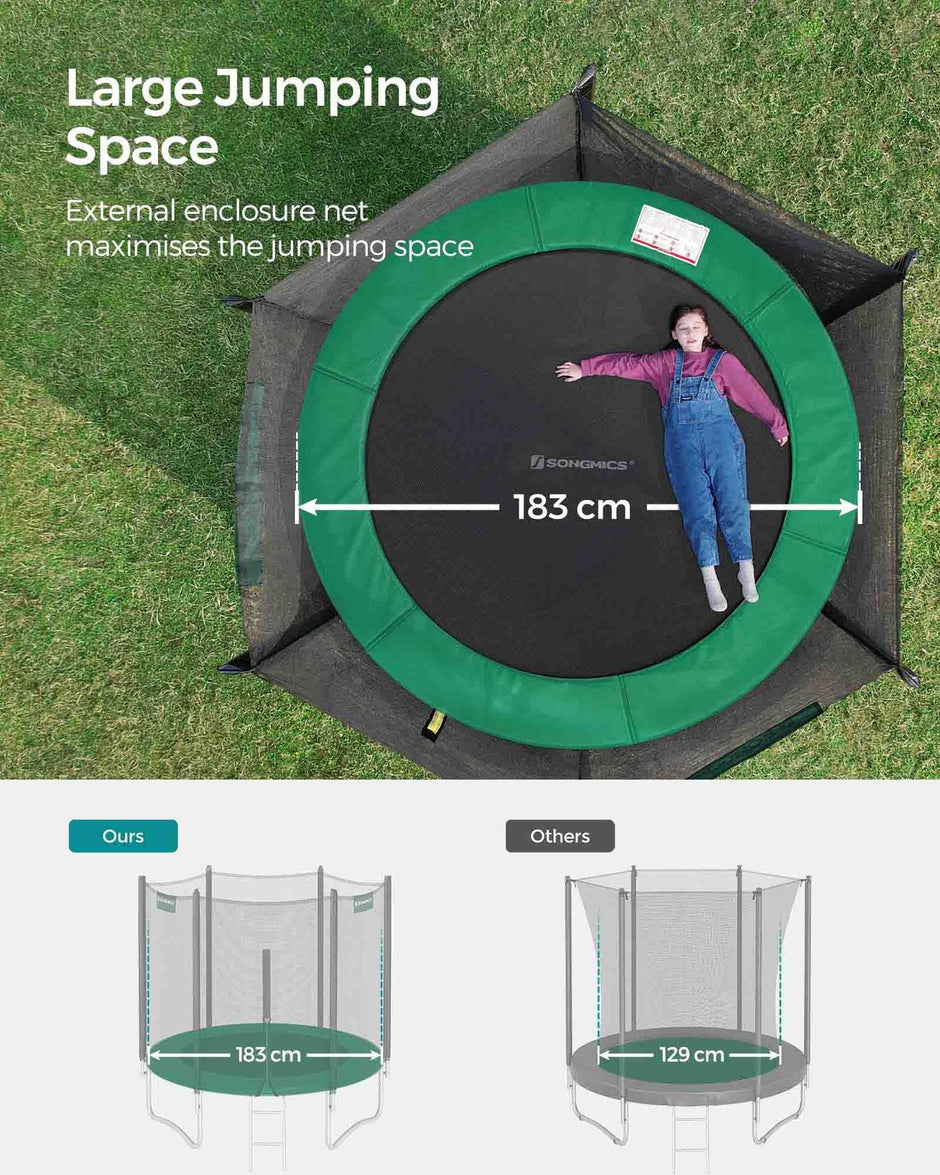 Trampoline – Dark Green – 10 ft – Complete Set with Safety Enclosure Net and Ladder