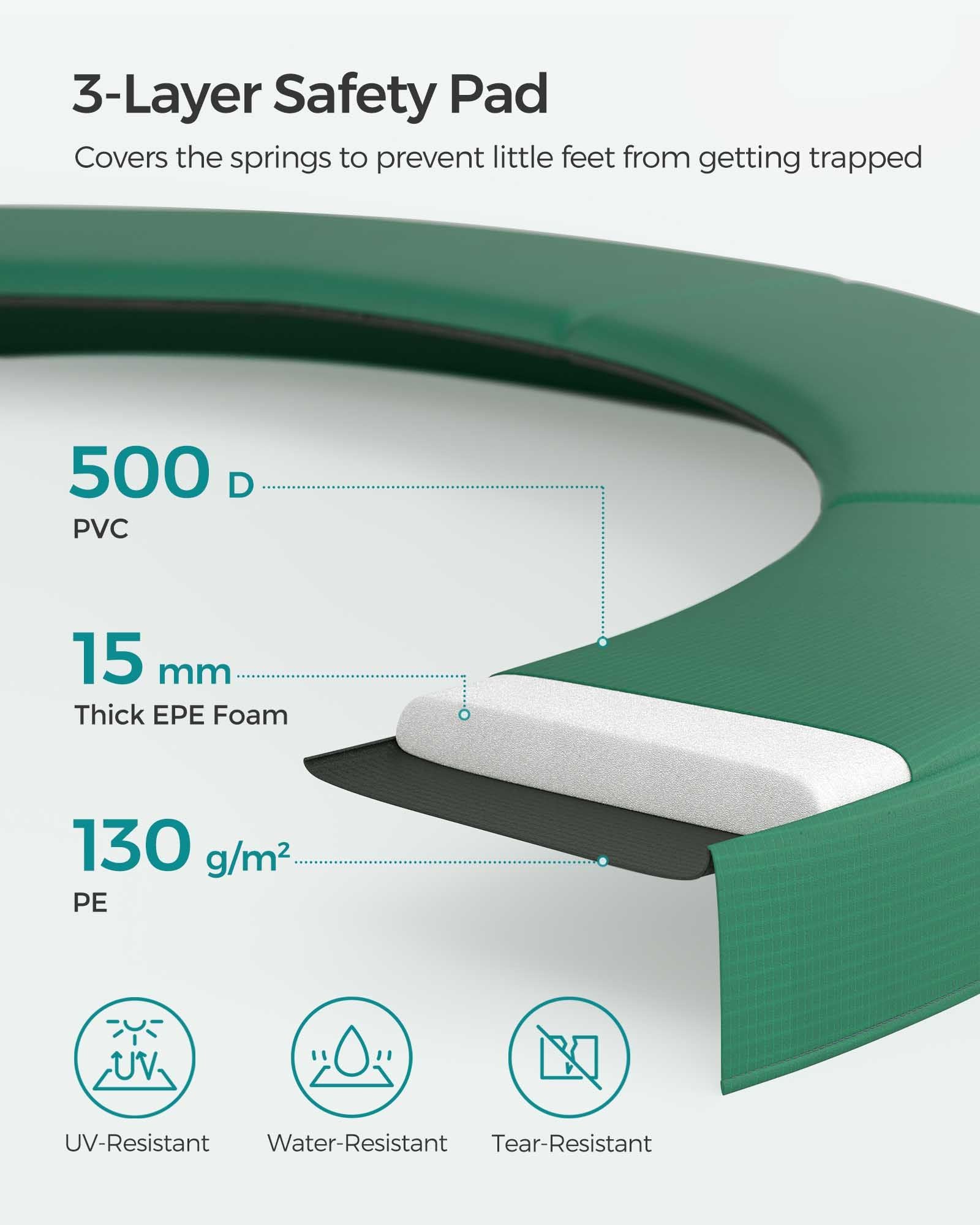 Trampoline – Dark Green – 10 ft – Complete Set with Safety Enclosure Net and Ladder