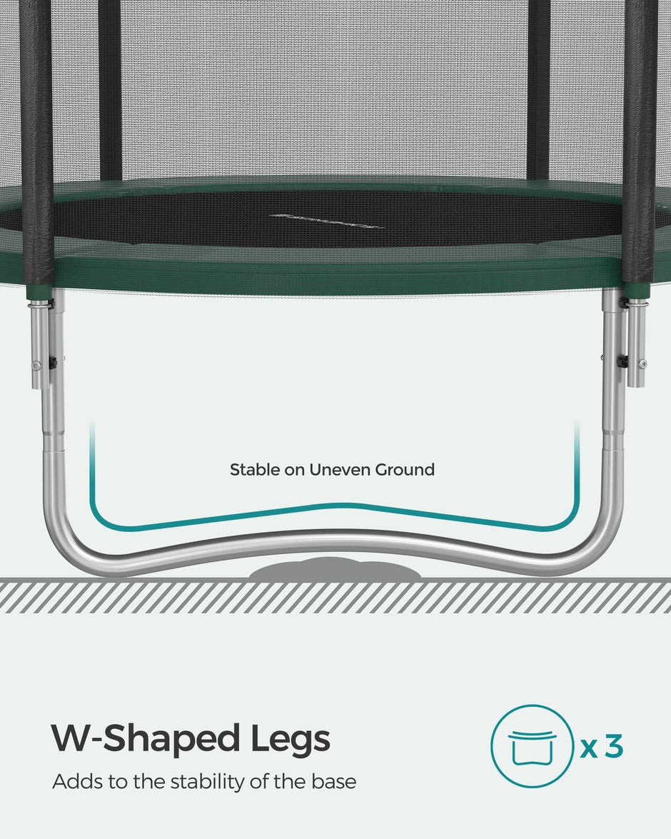 Trampoline – Dark Green – 10 ft – Complete Set with Safety Enclosure Net and Ladder