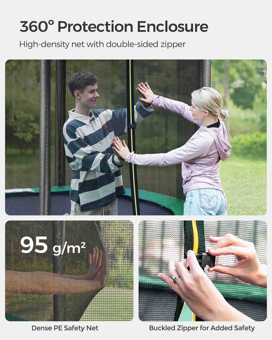 Trampoline – Dark Green – 10 ft – Complete Set with Safety Enclosure Net and Ladder