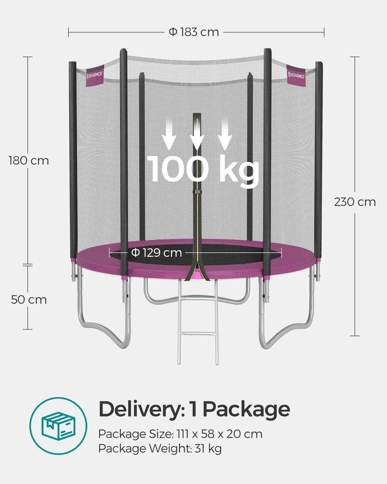 Trampoline – Steel – Pink – 6ft with Safety Enclosure Net