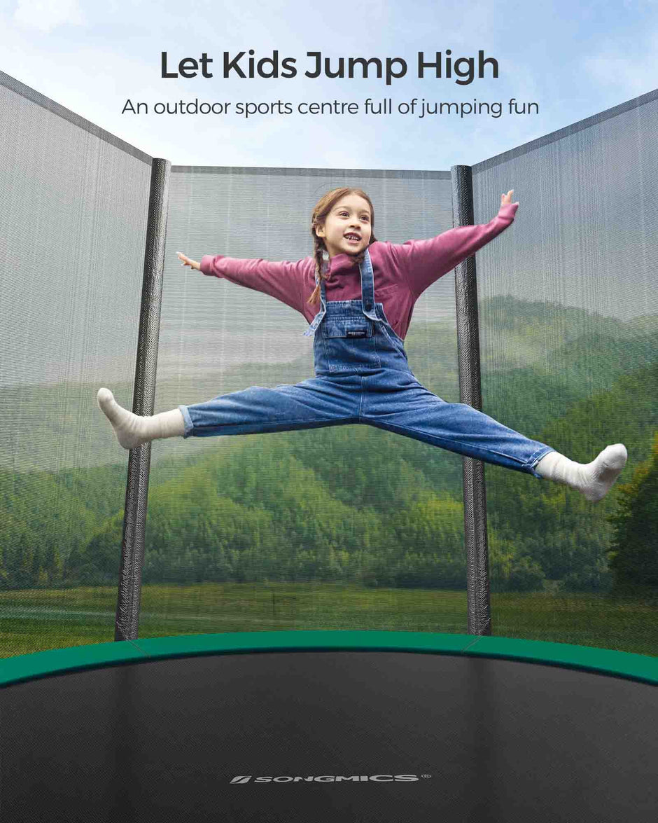 Trampoline – Steel – Dark Green – 10 ft with Safety Enclosure Net and Ladder