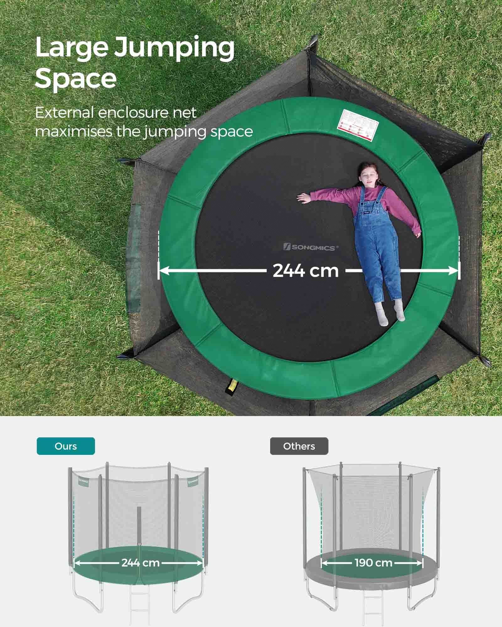 Trampoline – Steel – Dark Green – 10 ft with Safety Enclosure Net and Ladder