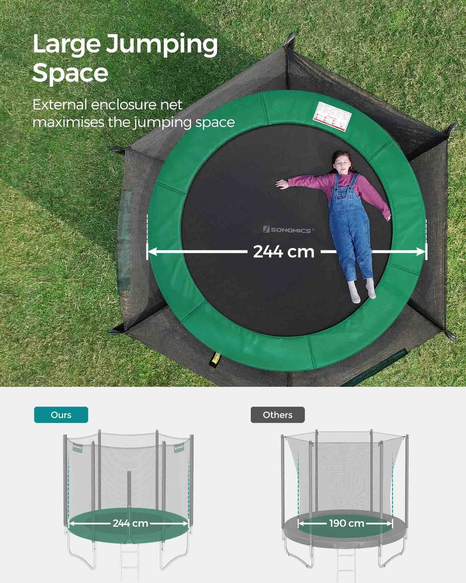 Trampoline – Steel – Dark Green – 10 ft with Safety Enclosure Net and Ladder