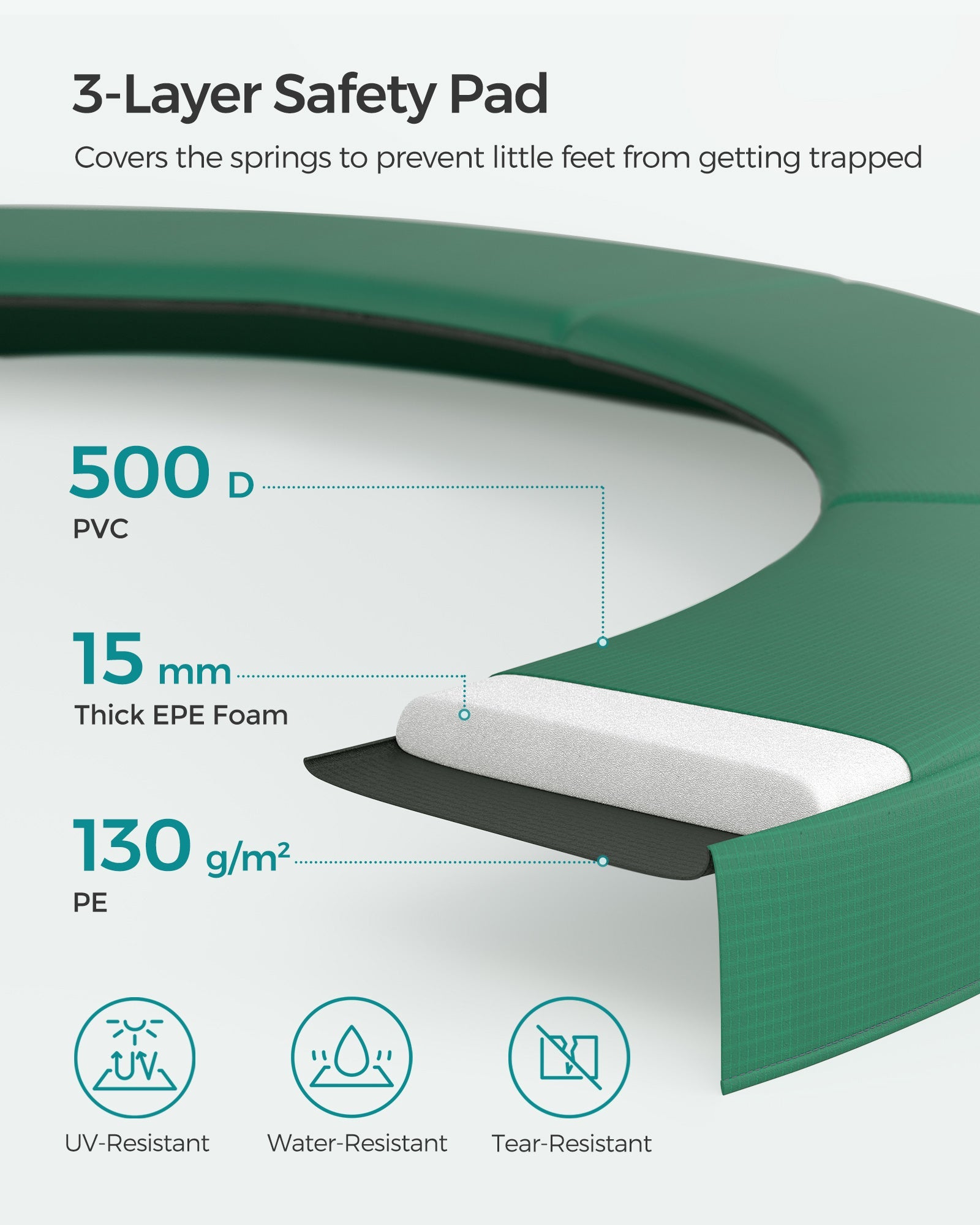 Trampoline – Steel – Dark Green – 10 ft with Safety Enclosure Net and Ladder