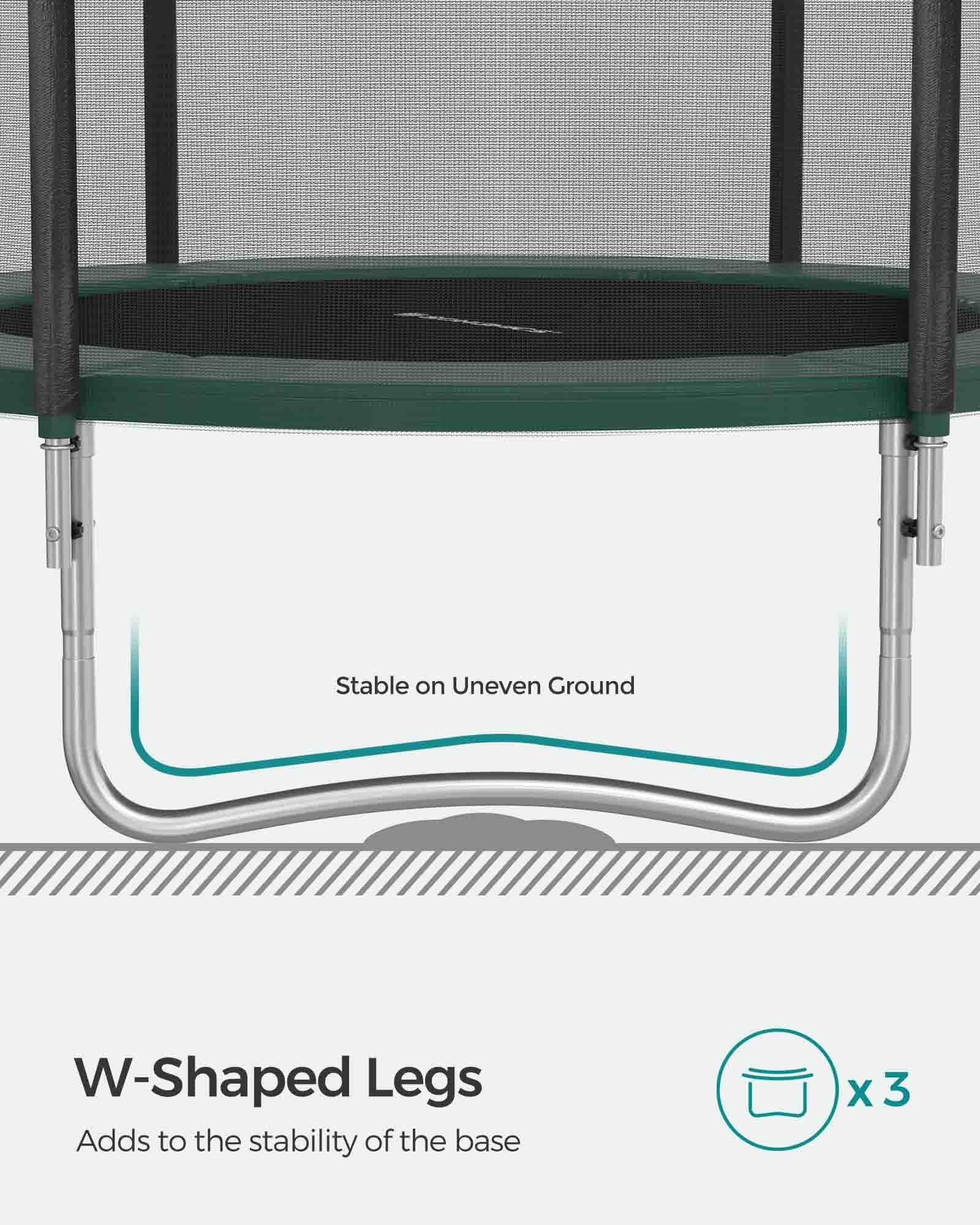 Trampoline – Steel – Dark Green – 10 ft with Safety Enclosure Net and Ladder