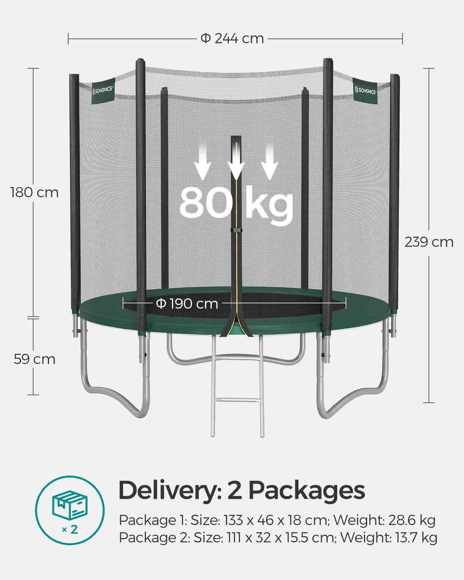 Trampoline – Steel – Dark Green – 10 ft with Safety Enclosure Net and Ladder