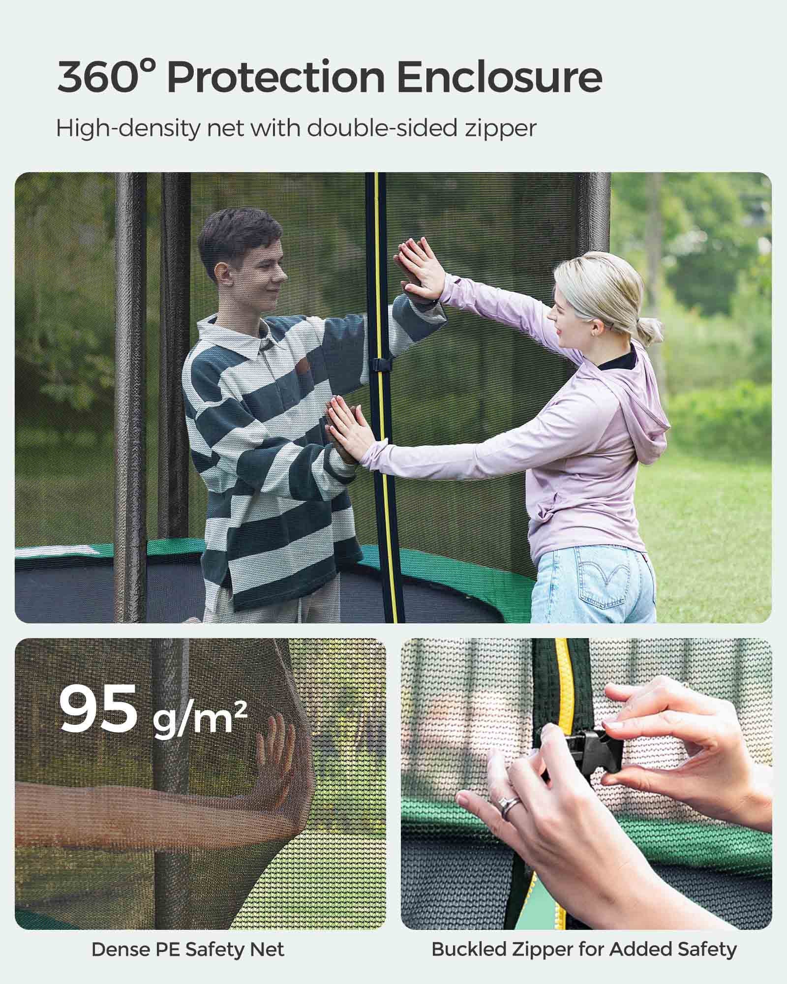 Trampoline – Steel – Dark Green – 10 ft with Safety Enclosure Net and Ladder