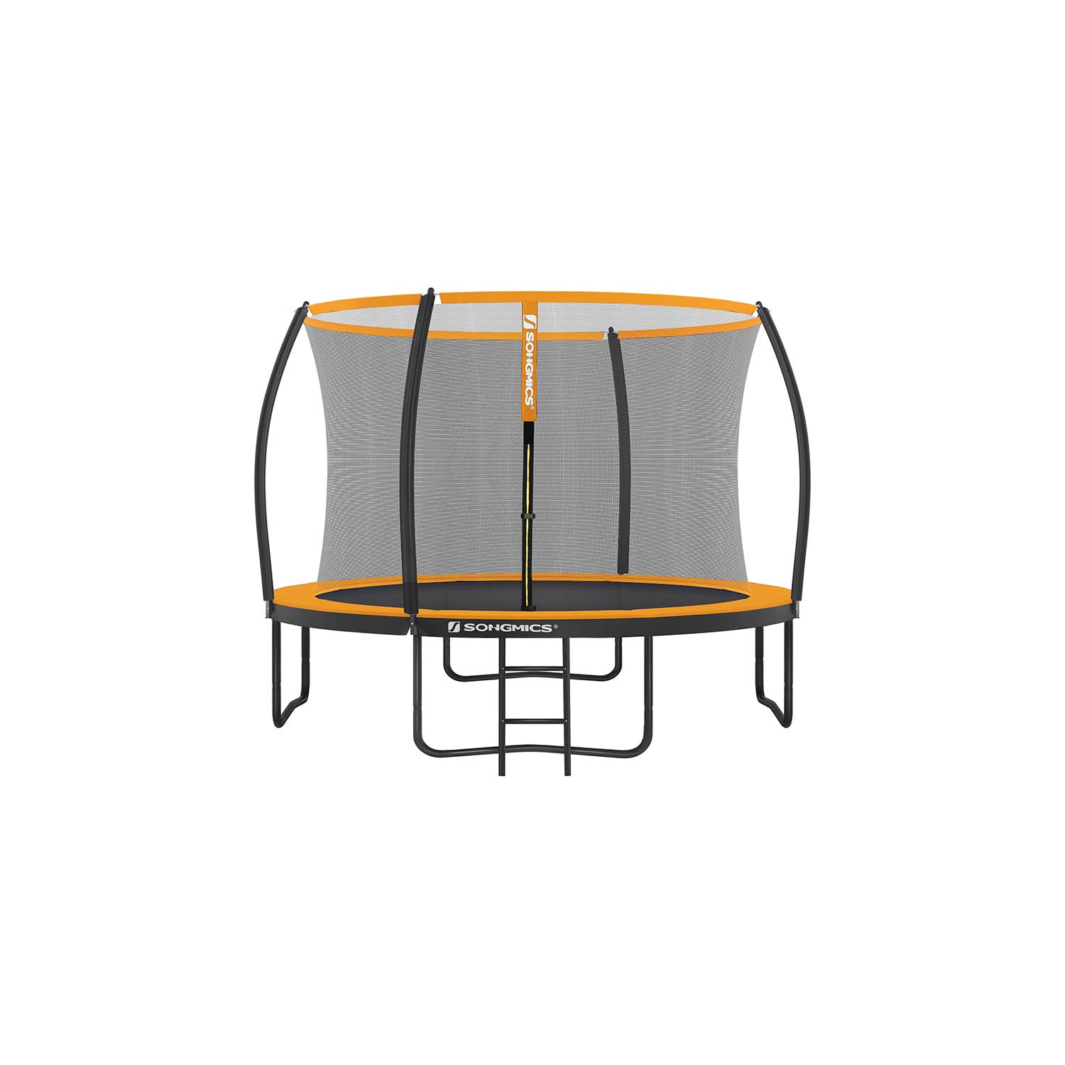 Round Trampoline – Fabric and Metal – 10ft – Safety Net Enclosure with Ladder and Padded Arch Poles