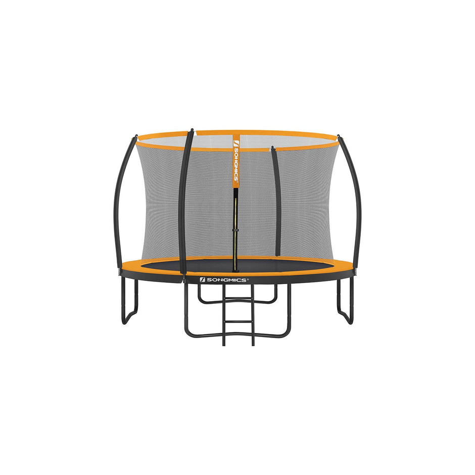 Round Trampoline – Fabric and Metal – 10ft – Safety Net Enclosure with Ladder and Padded Arch Poles