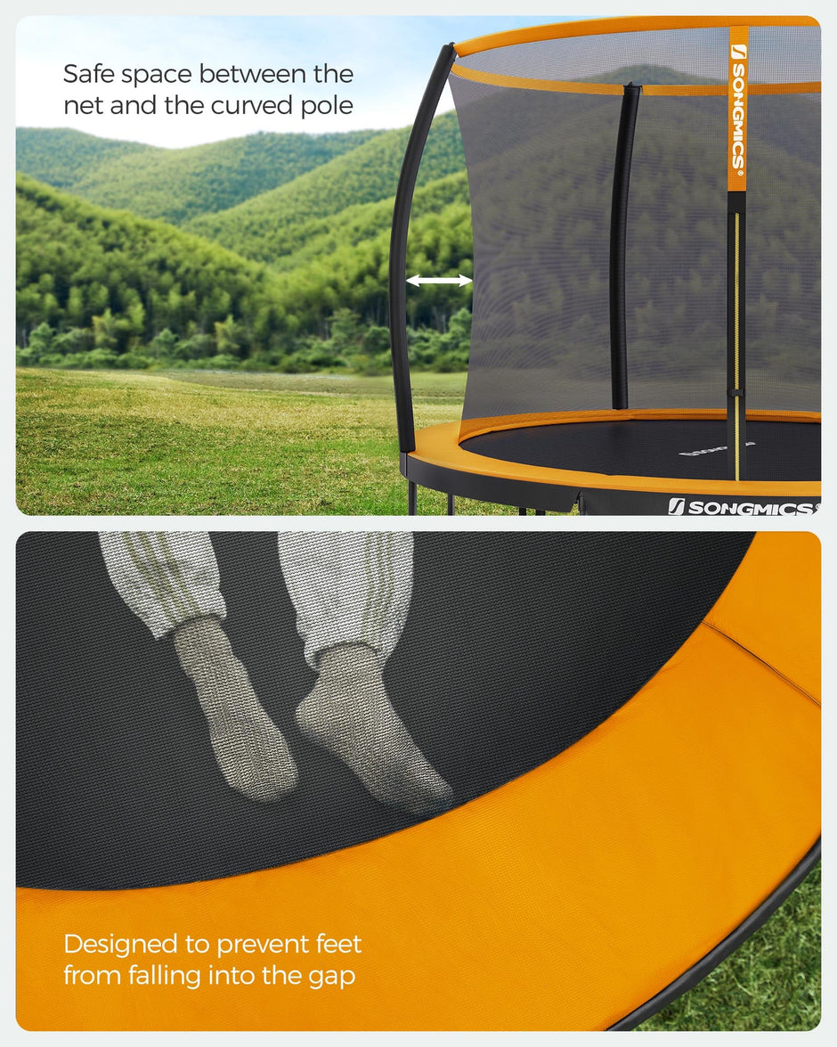 Round Trampoline – Fabric and Metal – 10ft – Safety Net Enclosure with Ladder and Padded Arch Poles