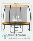 Round Trampoline – Fabric and Metal – 10ft – Safety Net Enclosure with Ladder and Padded Arch Poles