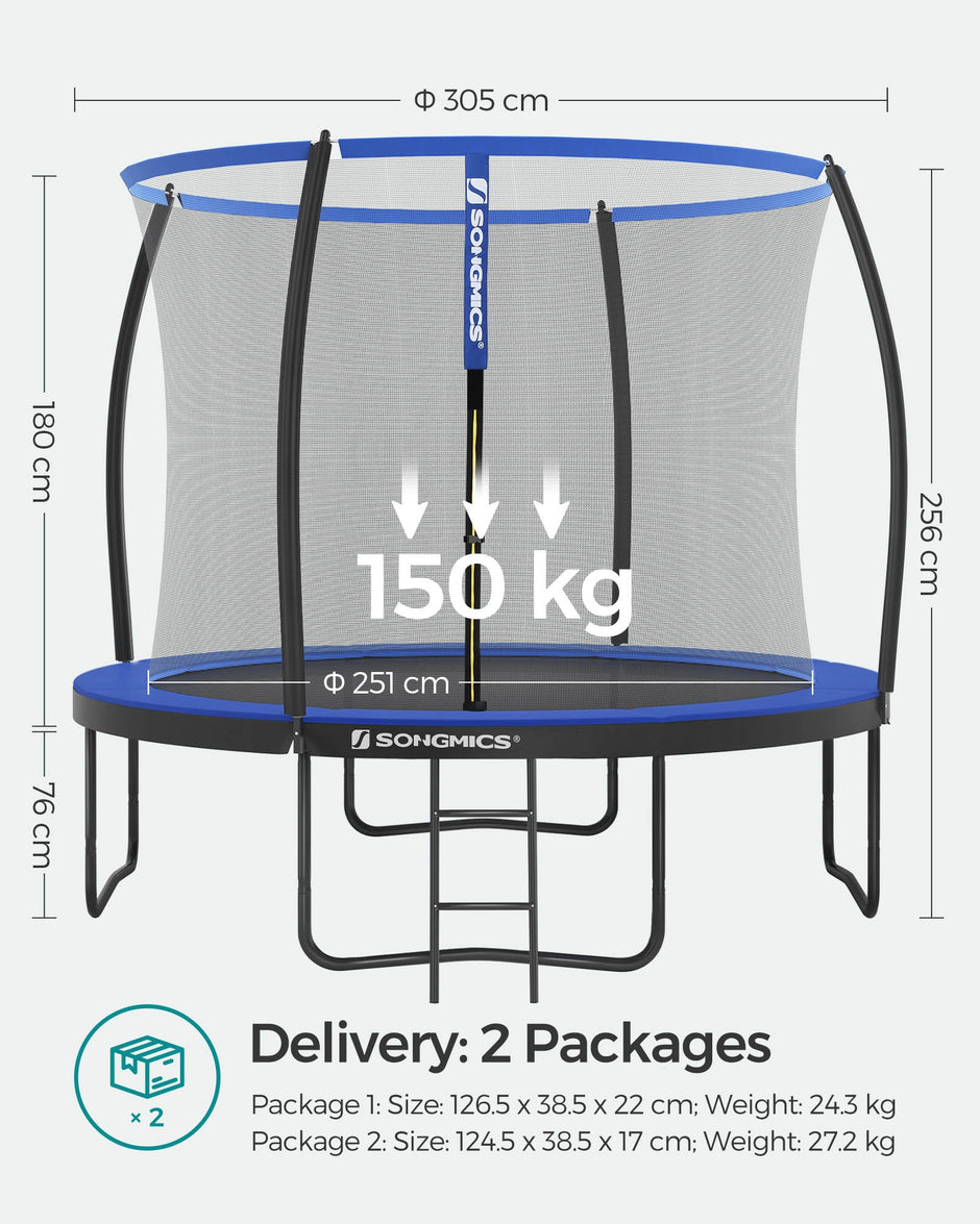 Garden Trampoline – Metal – Round – 10ft with Safety Net and Ladder