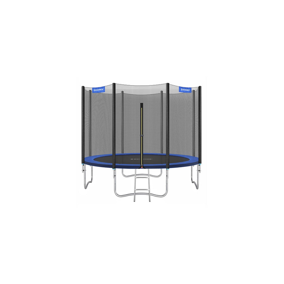 Trampoline – Fabric and Metal – Blue – Complete Set with Safety Enclosure and Ladder, TÜV Certified, 10 FT