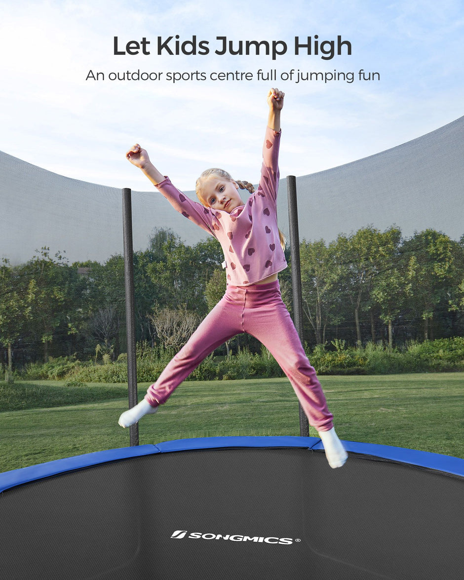 Trampoline – Fabric and Metal – Blue – Complete Set with Safety Enclosure and Ladder, TÜV Certified, 10 FT
