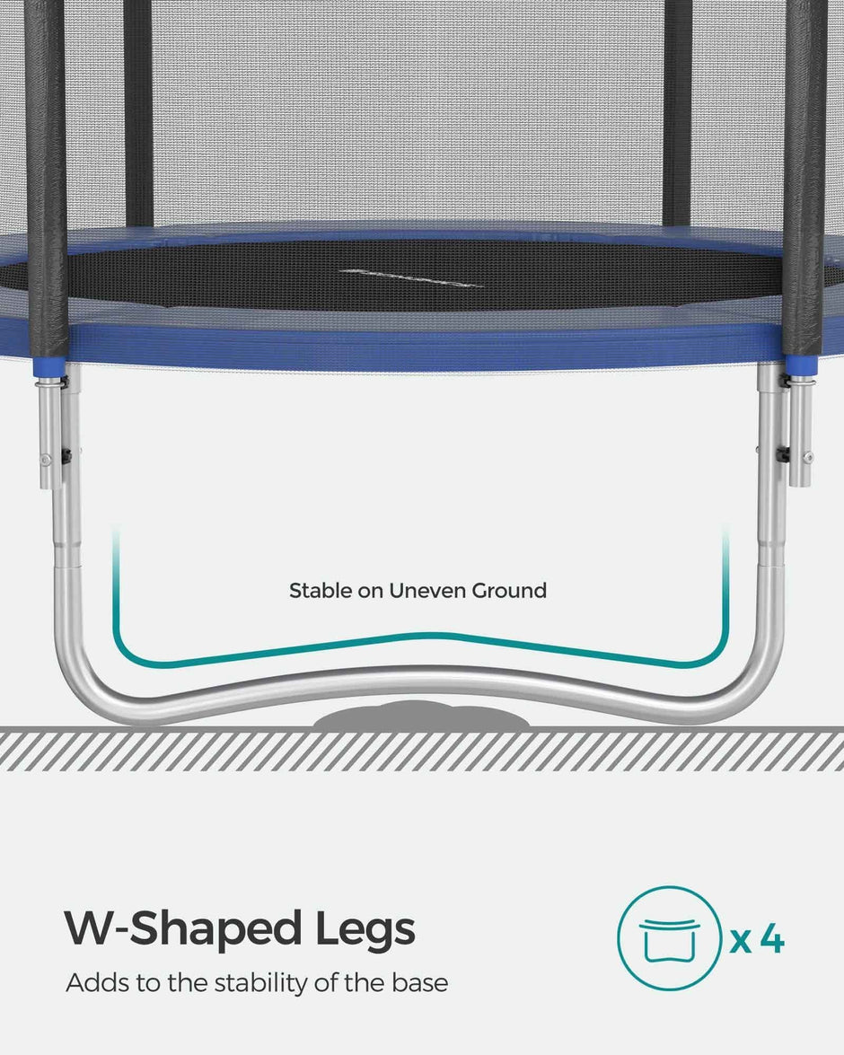 Trampoline – Fabric and Metal – Blue – Complete Set with Safety Enclosure and Ladder, TÜV Certified, 10 FT