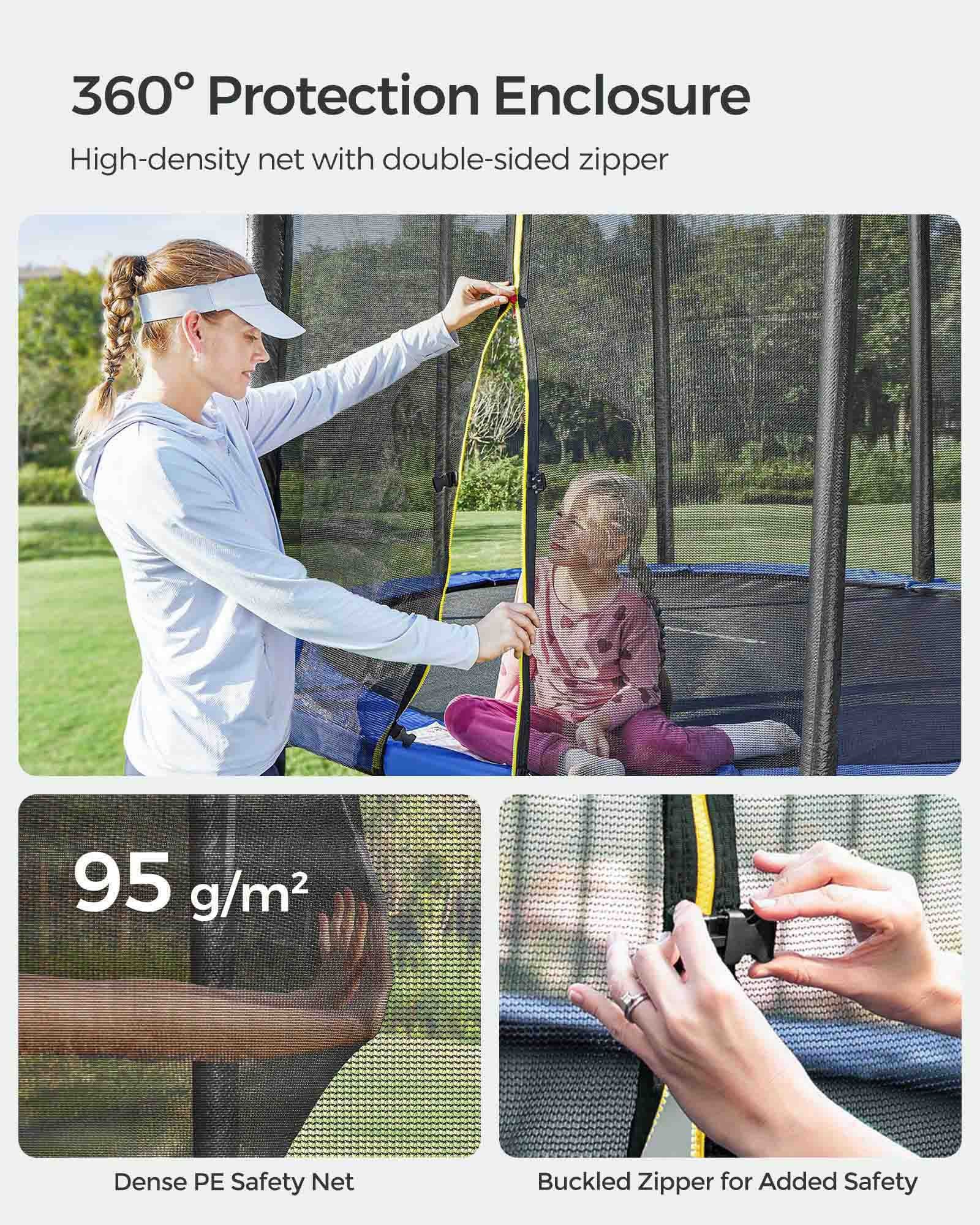 Trampoline – Fabric and Metal – Blue – Complete Set with Safety Enclosure and Ladder, TÜV Certified, 10 FT