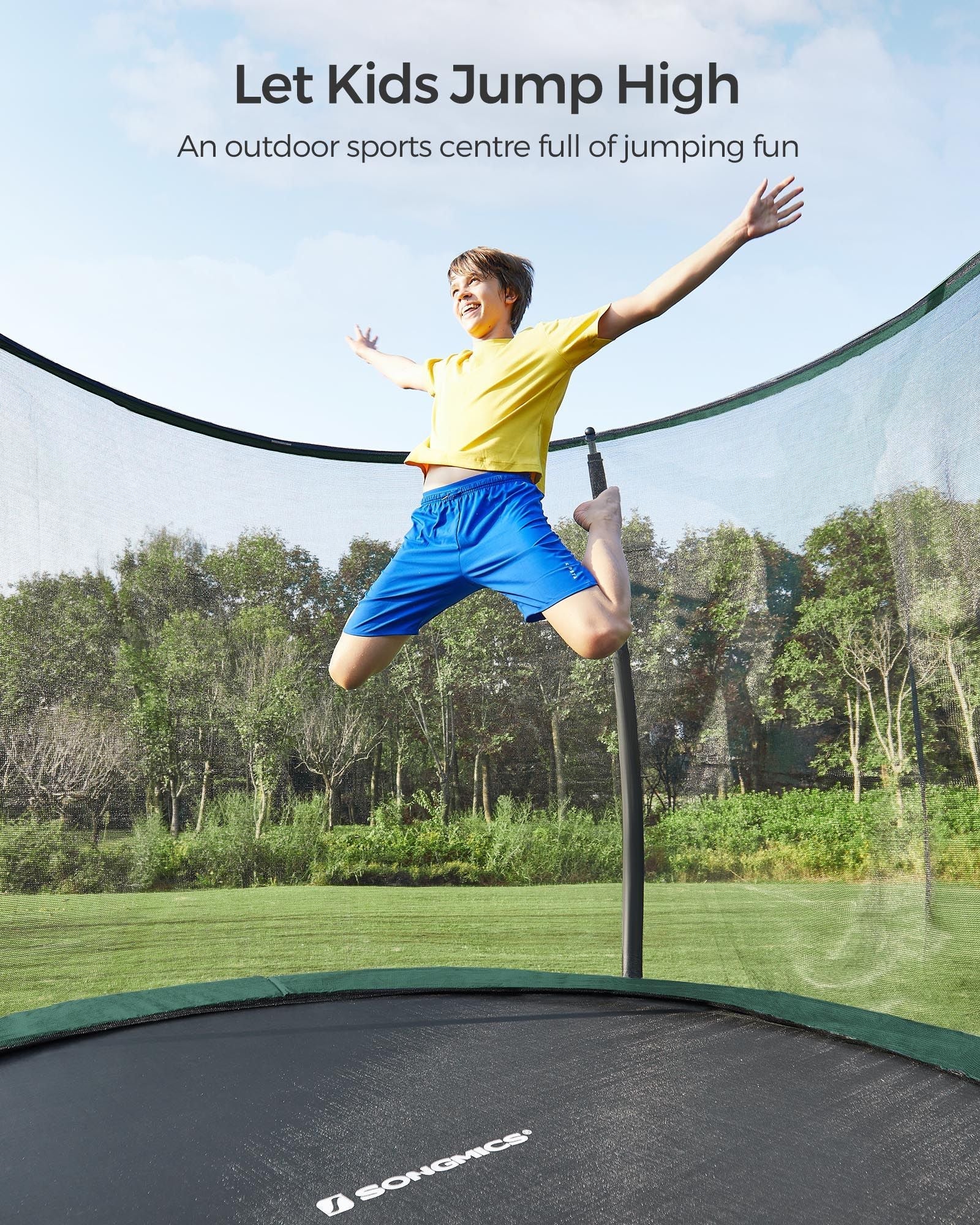Round Trampoline – Steel – Multi-Color – Includes Safety Net, Ladder, and Padded Arch Poles