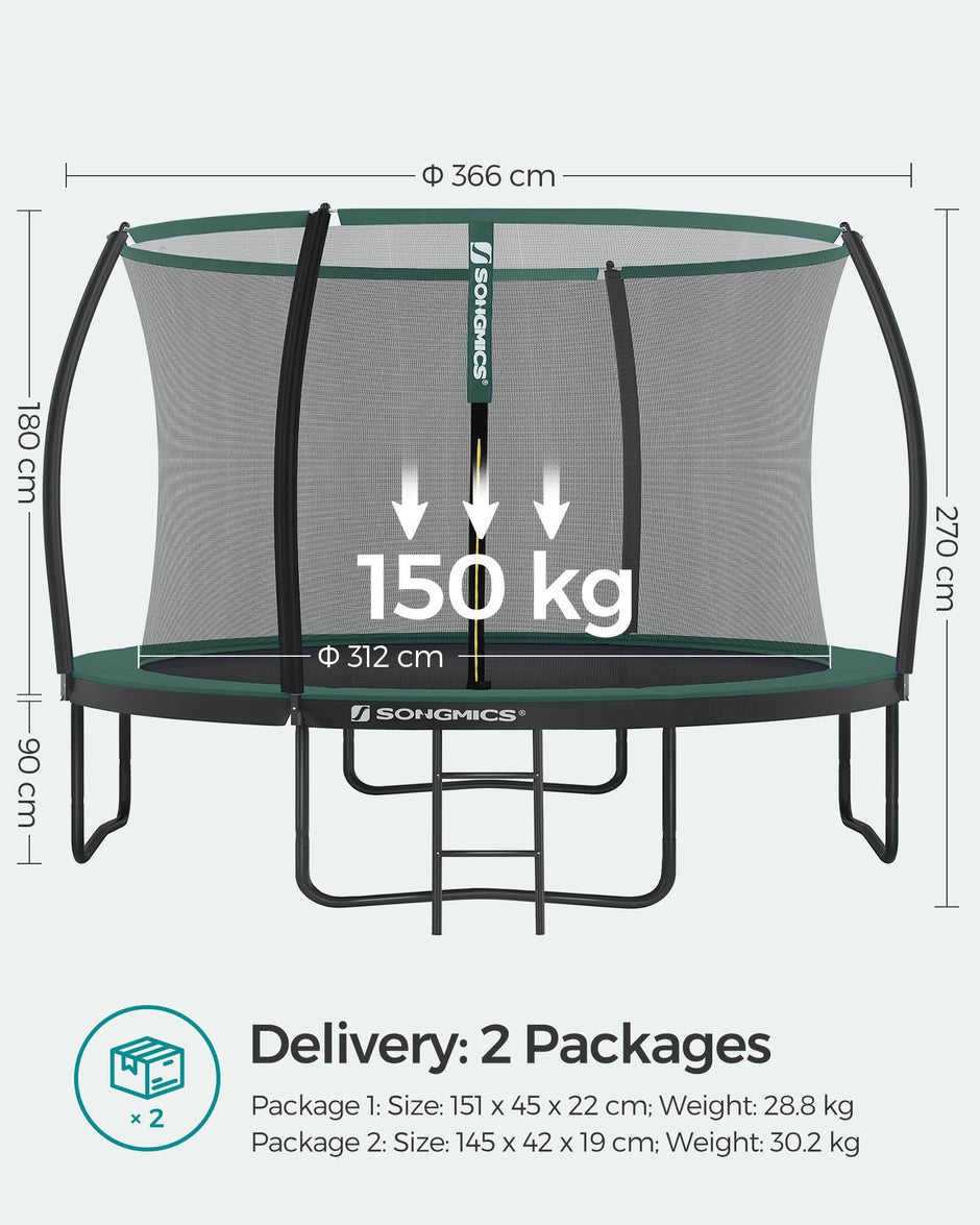 Round Trampoline – Steel – Multi-Color – Includes Safety Net, Ladder, and Padded Arch Poles