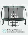 Round Trampoline – Steel – Multi-Color – Includes Safety Net, Ladder, and Padded Arch Poles