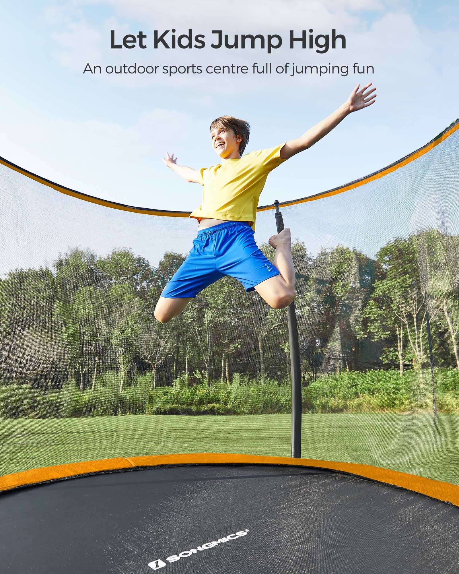 Round Trampoline – Metal – 12ft – Safety Net Enclosure with Ladder and Padded Arch Poles