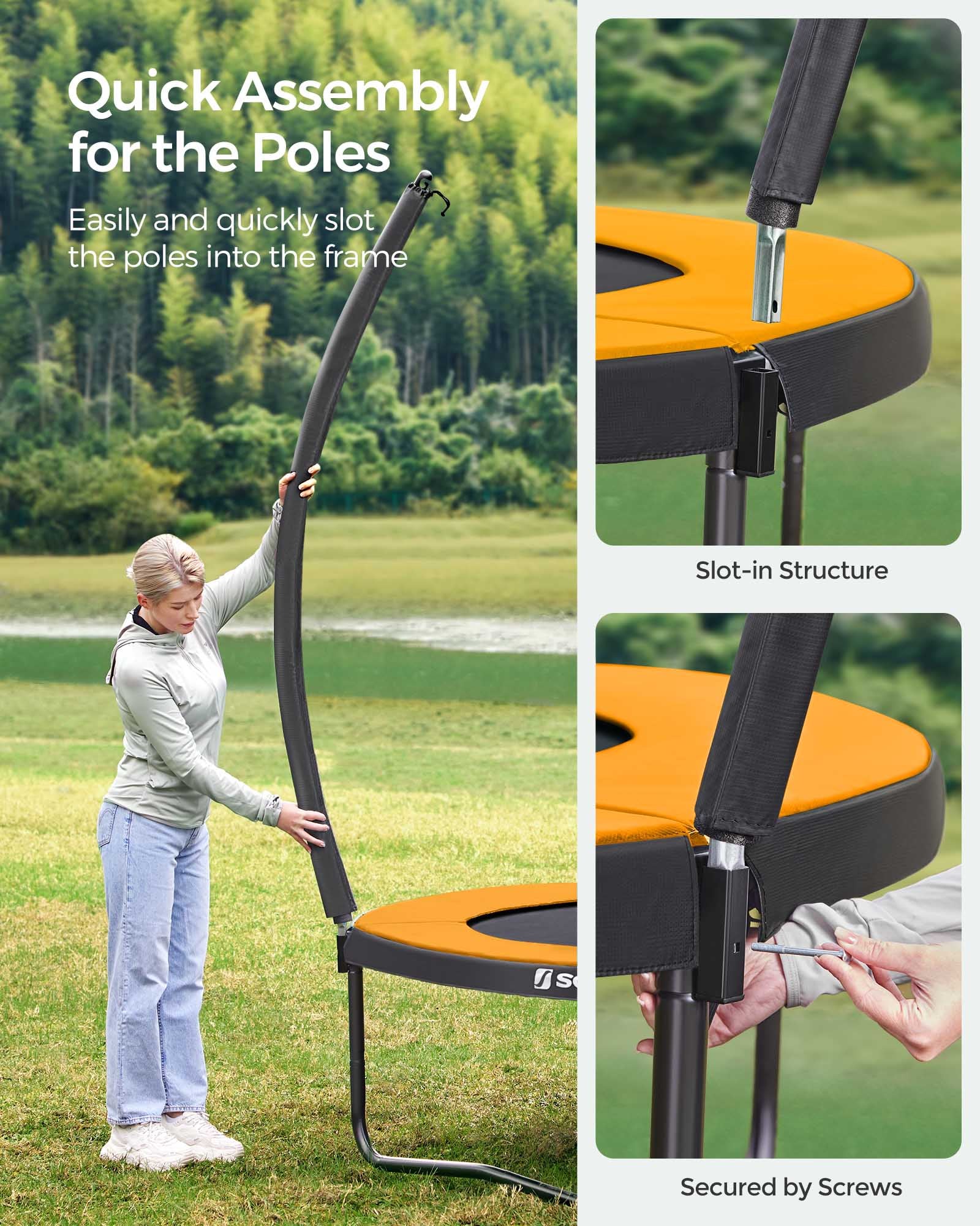 Round Trampoline – Metal – 12ft – Safety Net Enclosure with Ladder and Padded Arch Poles