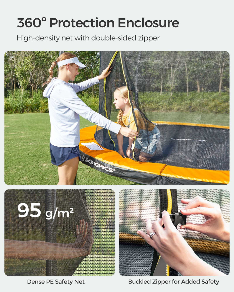 Kids Trampoline – Steel – Black and Blue – 12 ft with Safety Net and Safety Pad