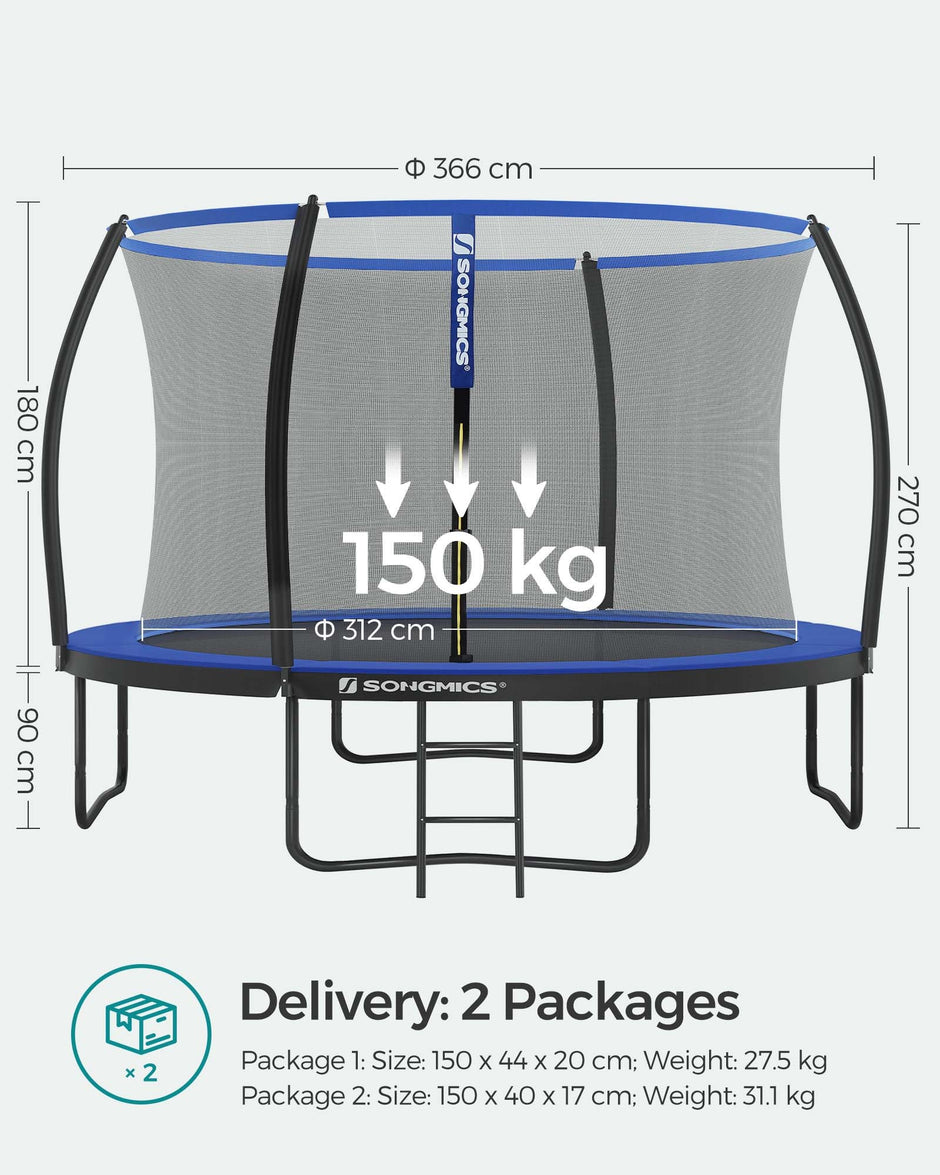 Backyard Trampoline – Steel – Round – Includes Safety Net Enclosure and Ladder