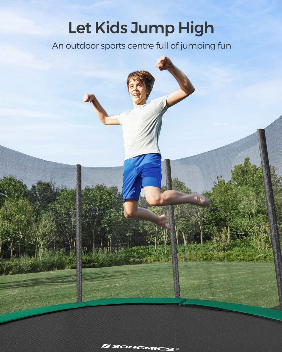 Garden Trampoline – Steel – Black – 12-ft with Safety Enclosure and Ladder