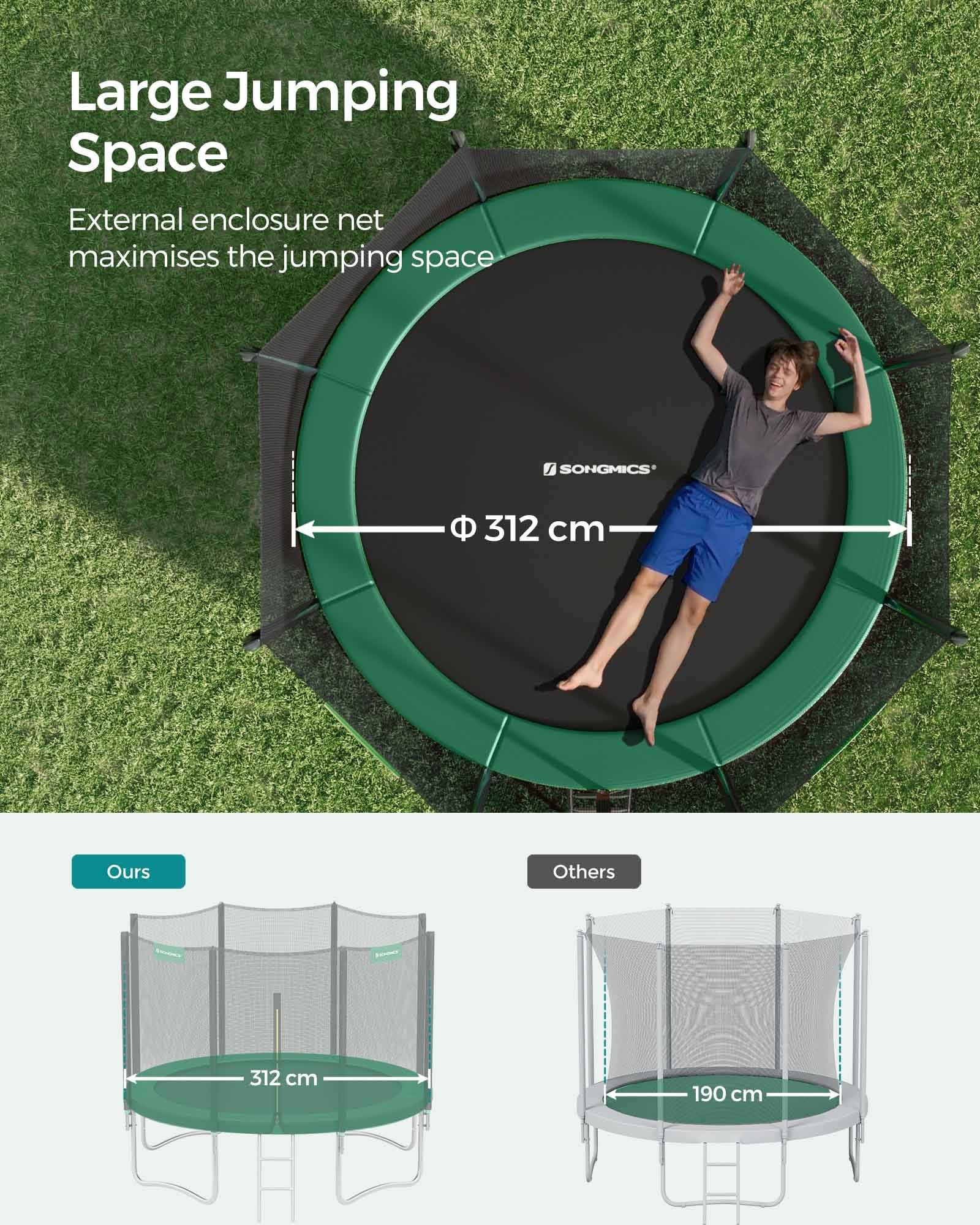 Garden Trampoline – Steel – Black – 12-ft with Safety Enclosure and Ladder