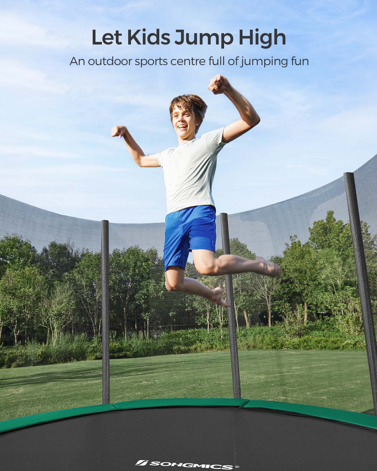 Garden Trampoline – Steel – Black and Orange – 12ft with Safety Net Enclosure and Ladder