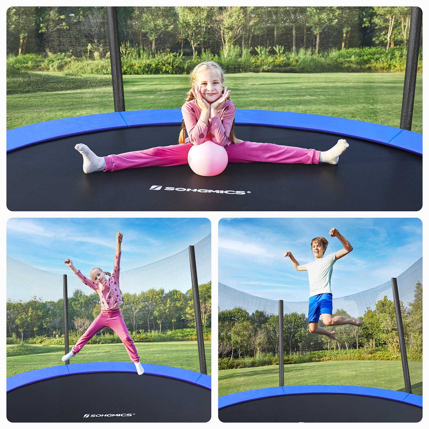 Round Trampoline – Metal – Black and Blue – 6ft with Safety Net Enclosure and Ladder