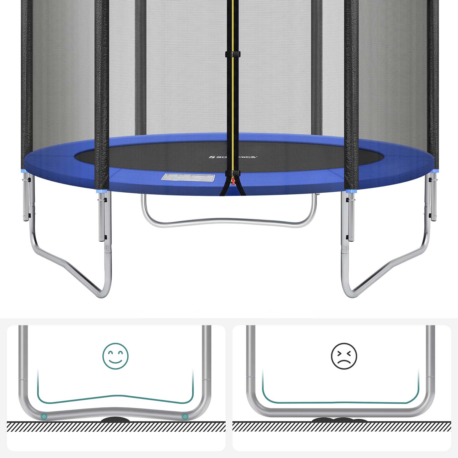 Round Trampoline – Metal – Black and Blue – 6ft with Safety Net Enclosure and Ladder