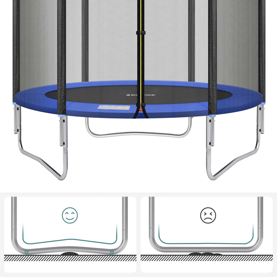Round Trampoline – Metal – Black and Blue – 6ft with Safety Net Enclosure and Ladder
