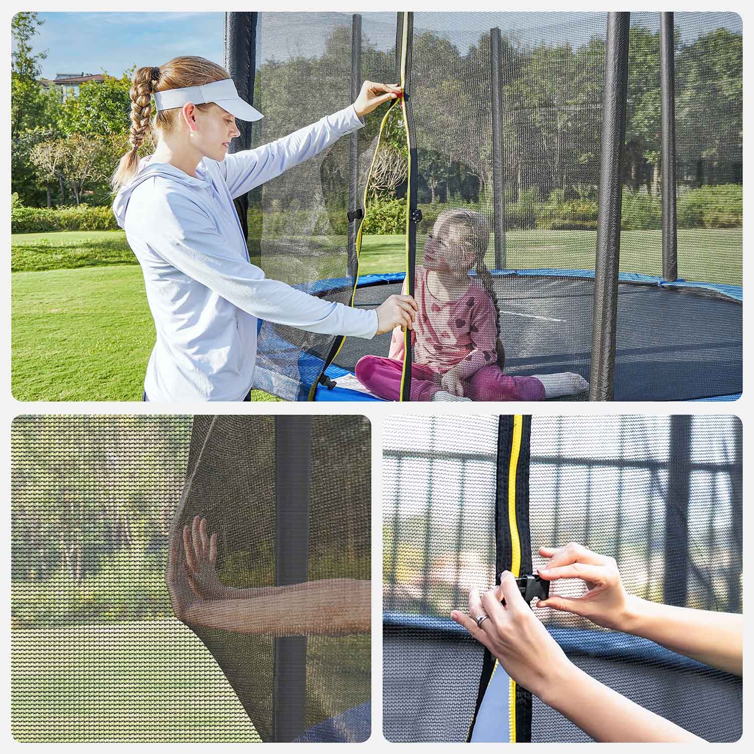 Round Trampoline – Metal – Black and Blue – 6ft with Safety Net Enclosure and Ladder