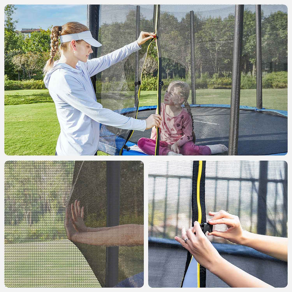 Round Trampoline – Metal – Black and Blue – 6ft with Safety Net Enclosure and Ladder