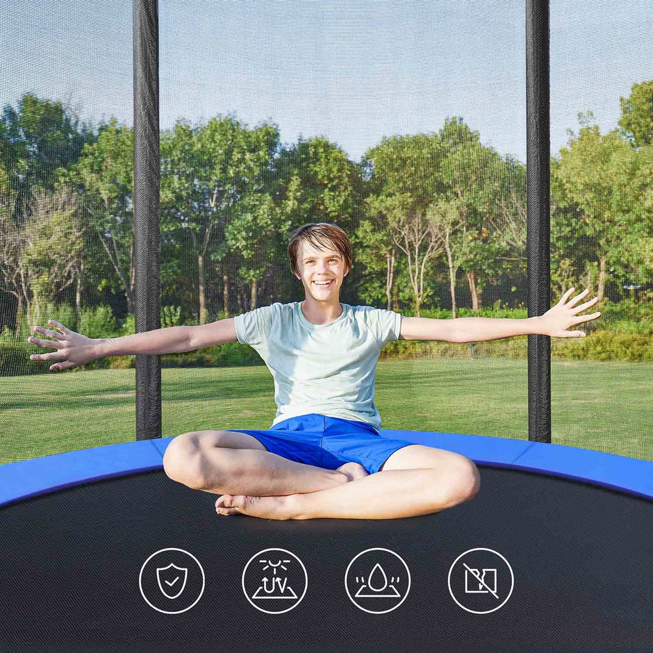 Round Trampoline – Metal – Black and Blue – 6ft with Safety Net Enclosure and Ladder