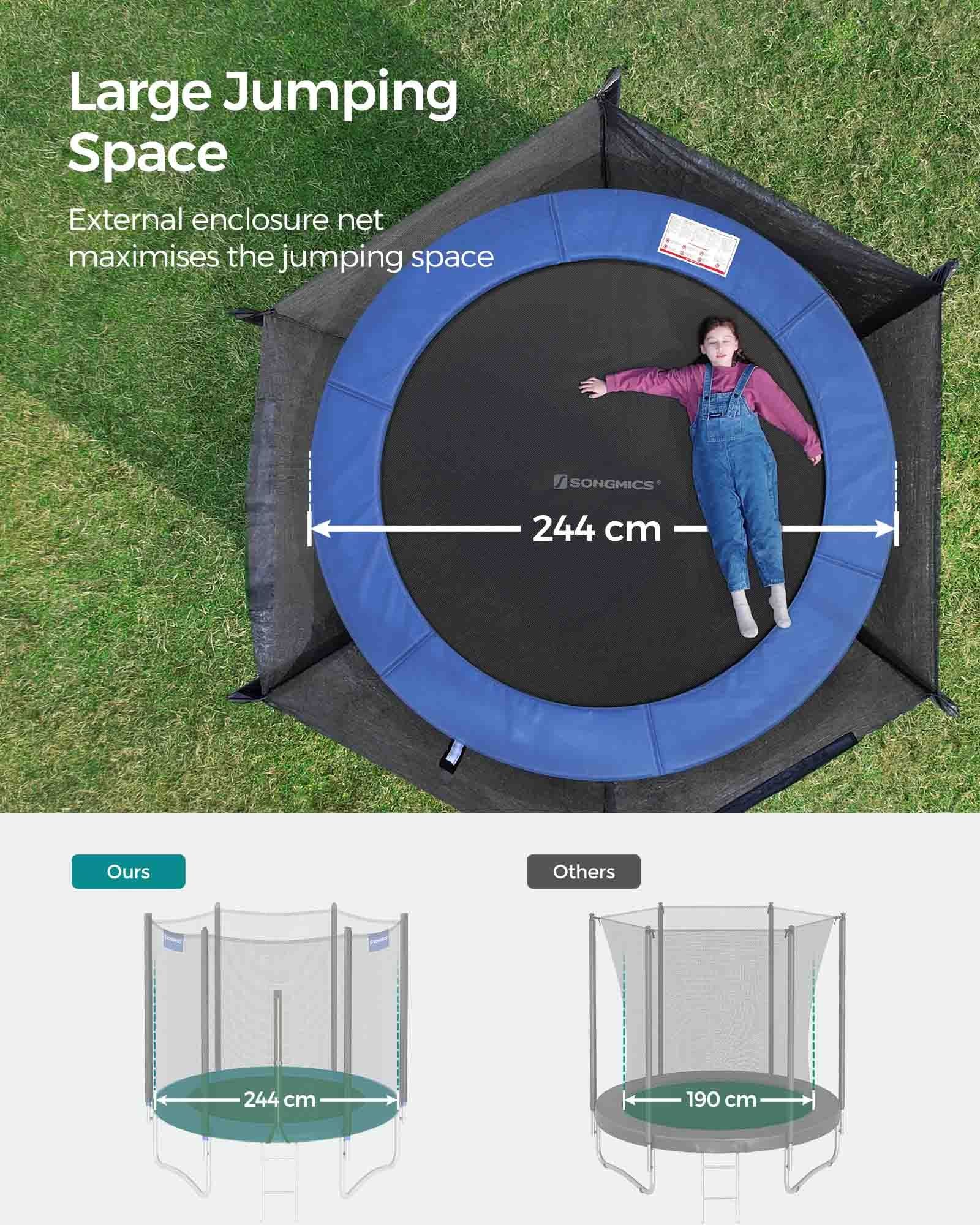 Trampoline – Steel – Blue – Complete Set with Safety Enclosure and Ladder, 8 FT
