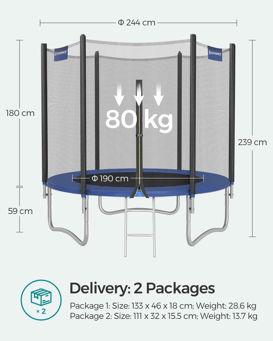 Trampoline – Steel – Blue – Complete Set with Safety Enclosure and Ladder, 8 FT