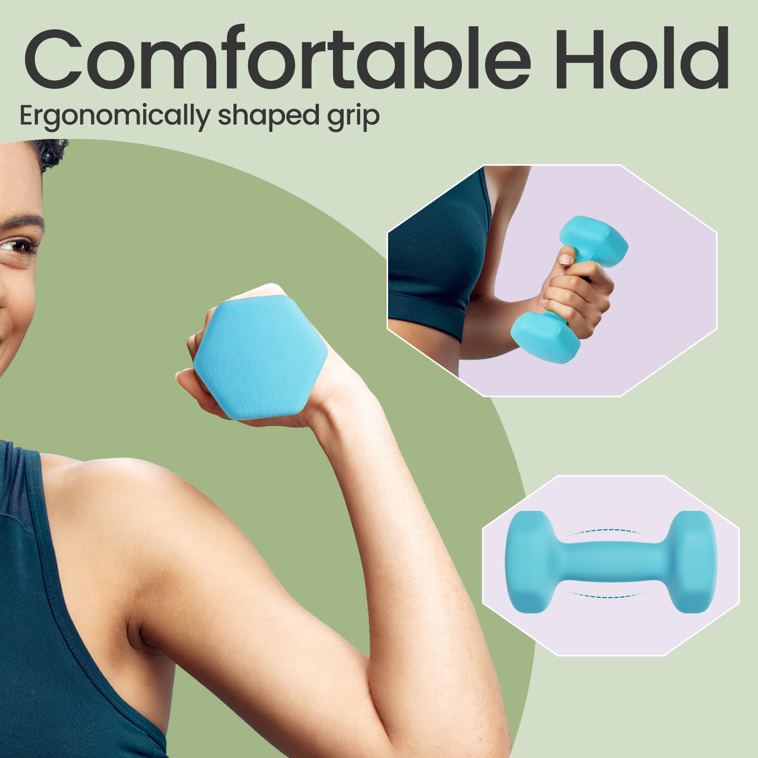 Dumbbell Set – Neoprene – Green – Hexagonal Design, 2 x 2 kg